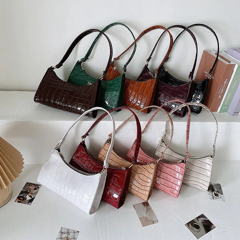 Women's Fashion Alligator Pattern PU Leather Shoulder Bag