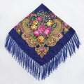 Women's Retro Floral Print Fringed Square Scarf 90x90cm