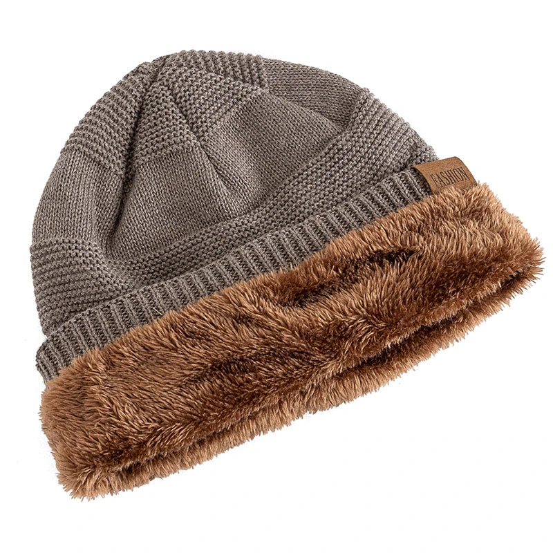 Unisex Thick Fur Lined Knitted Winter Beanie Cap F&S