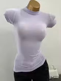 Women's Fashion Slim Fit Mock Neck Short Sleeve T-Shirt