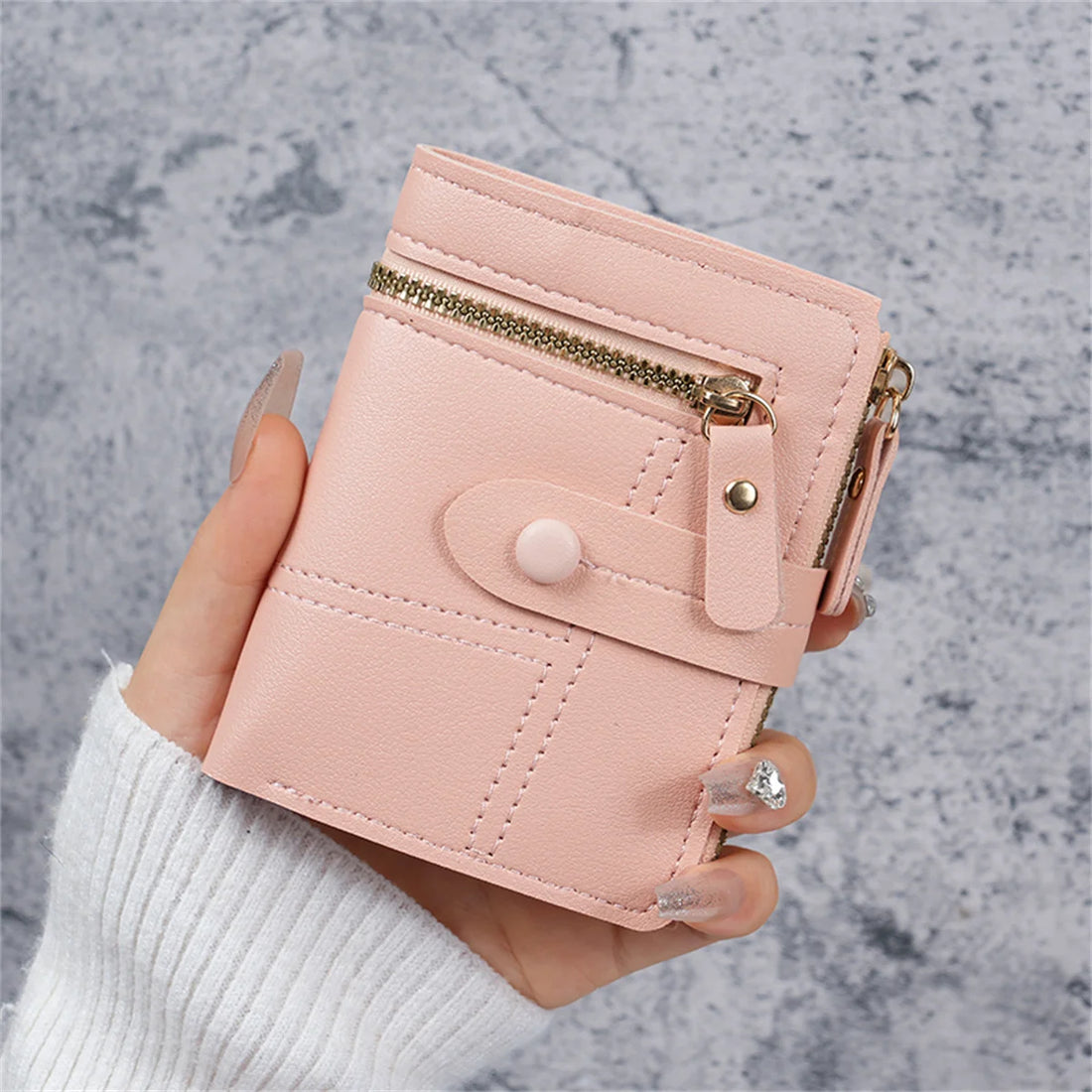Women's Solid Color Button Short Card Coin Purse Wallet