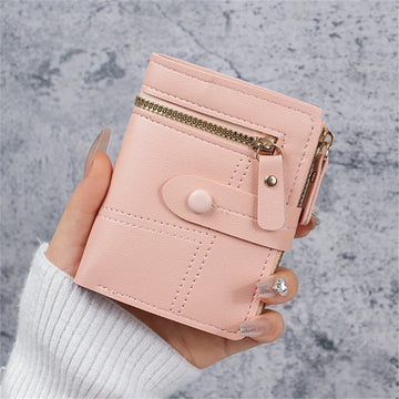 Women's Solid Color Button Short Card Coin Purse Wallet