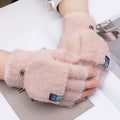 Women's Fashion Plush Warm Knit Flip Fingerless Gloves