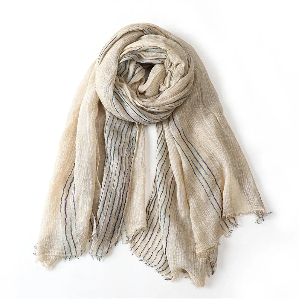 Men's Striped Cotton Linen Warm Shawl Scarf 200x75cm