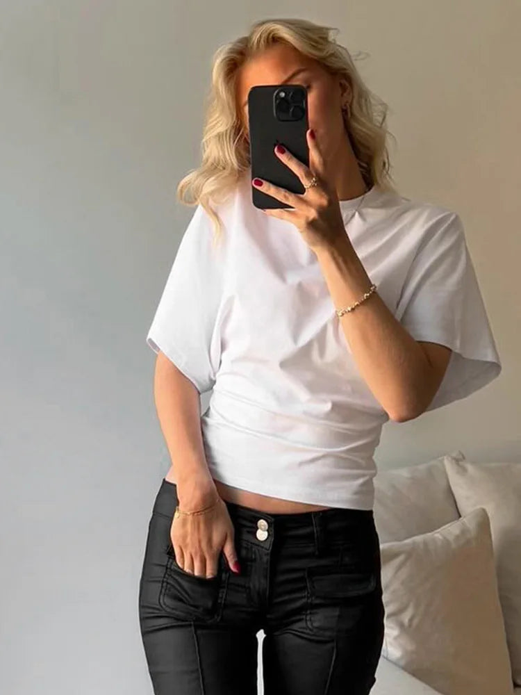 Women's Fashion Casual Solid O-Neck Cropped T-Shirt