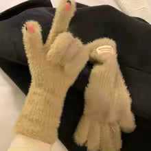Women's Fashion Plush Warm Knit Velvet Winter Gloves