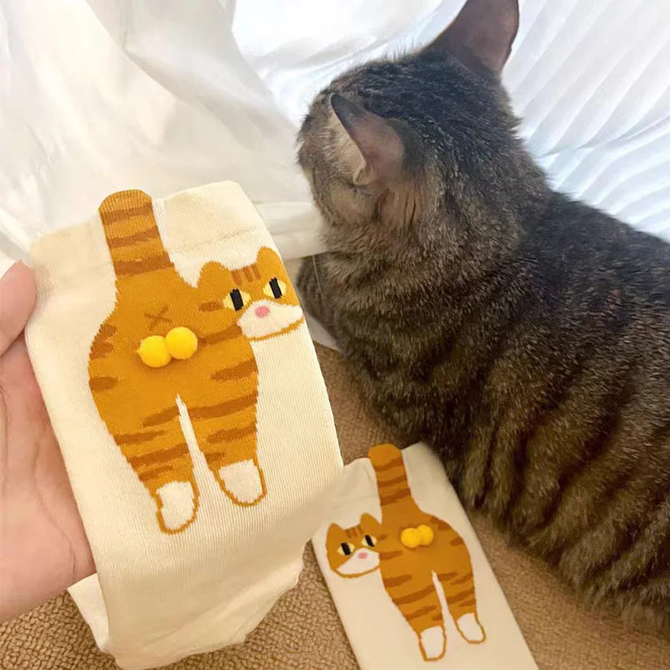 Women's Cartoon Cat Breathable Cotton Mid Socks