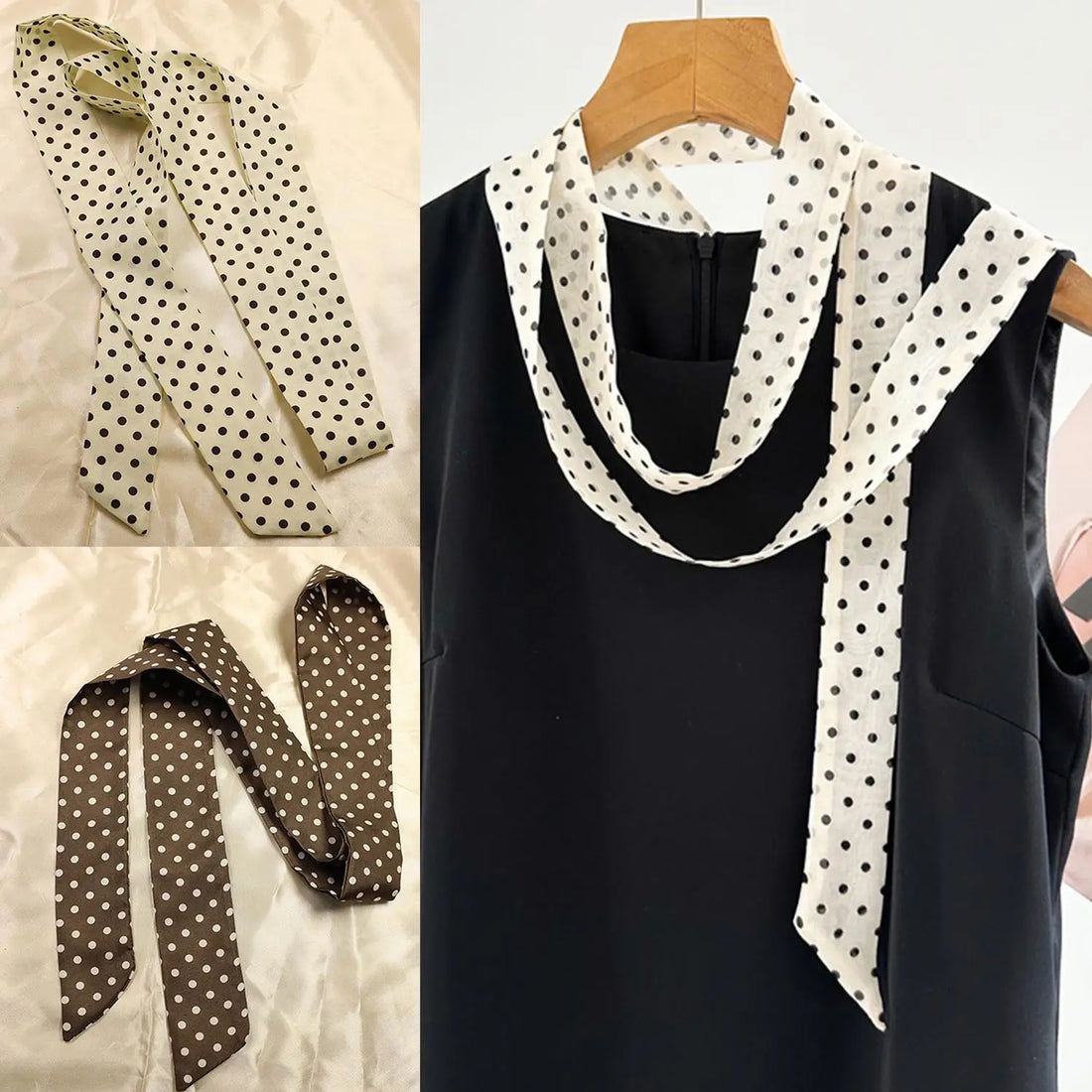 Women's Polka Dot Long Ribbon Scarf 150x4cm