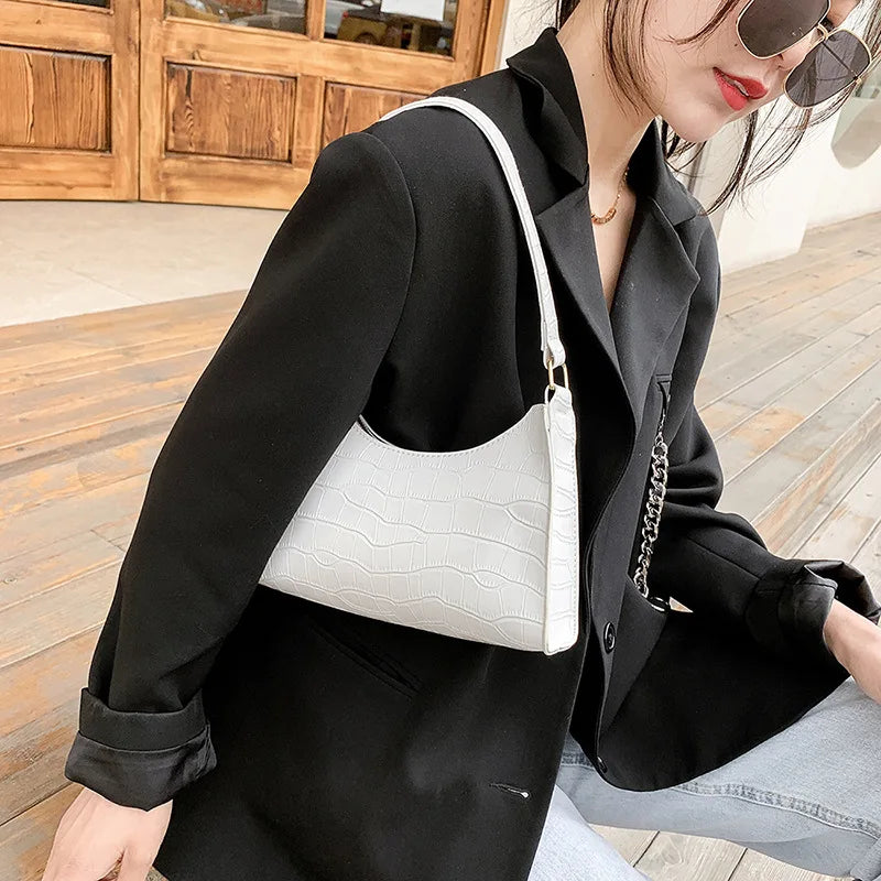 Women's Fashion Alligator Pattern PU Leather Shoulder Bag