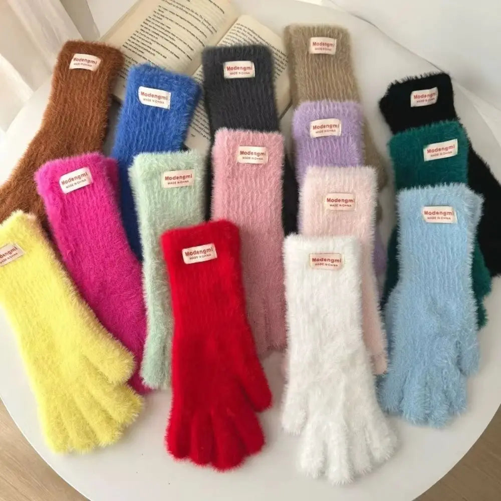 Women's Fashion Plush Warm Knit Velvet Winter Gloves