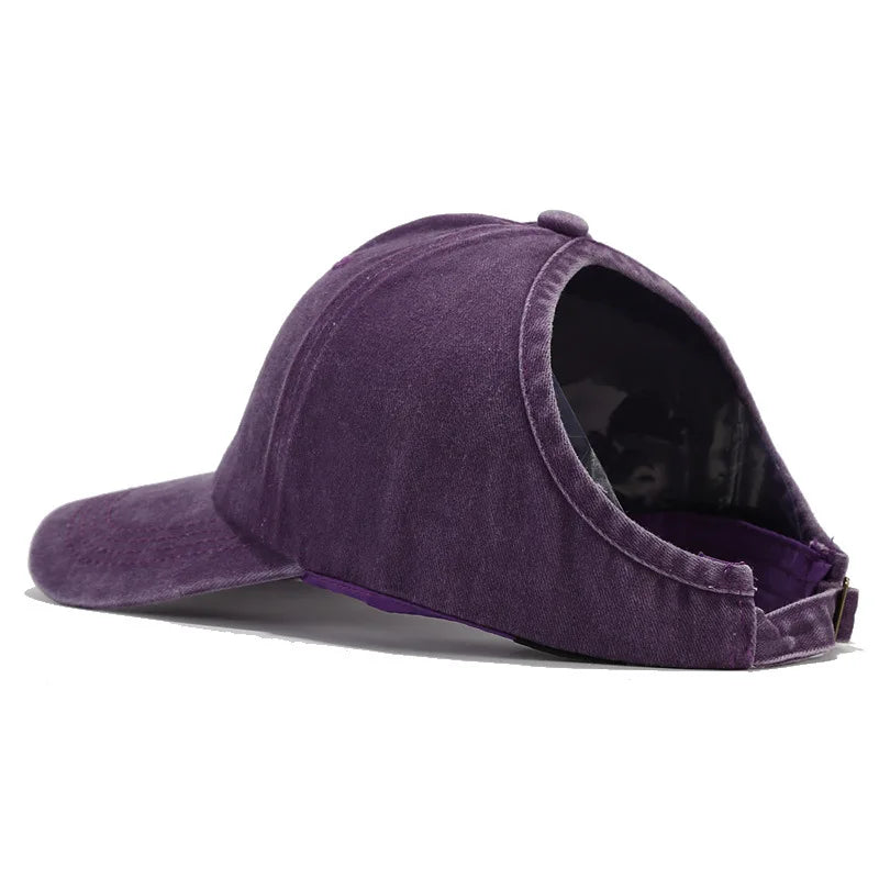 Women's Retro Washed Backless Ponytail Baseball Cap