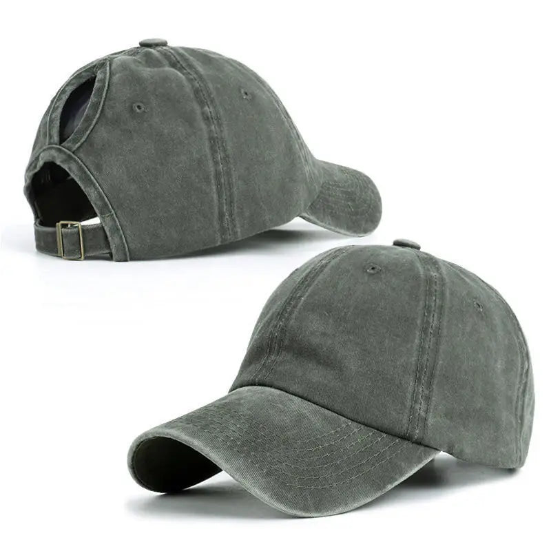 Women's Retro Washed Backless Ponytail Baseball Cap