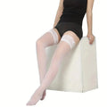 Women's Lace Trim Smooth Thigh High Stockings