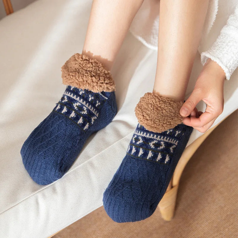 Unisex Winter Warm Fleece Non-Slip Slipper Socks