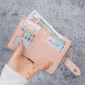 Women's Solid Color Button Short Card Coin Purse Wallet
