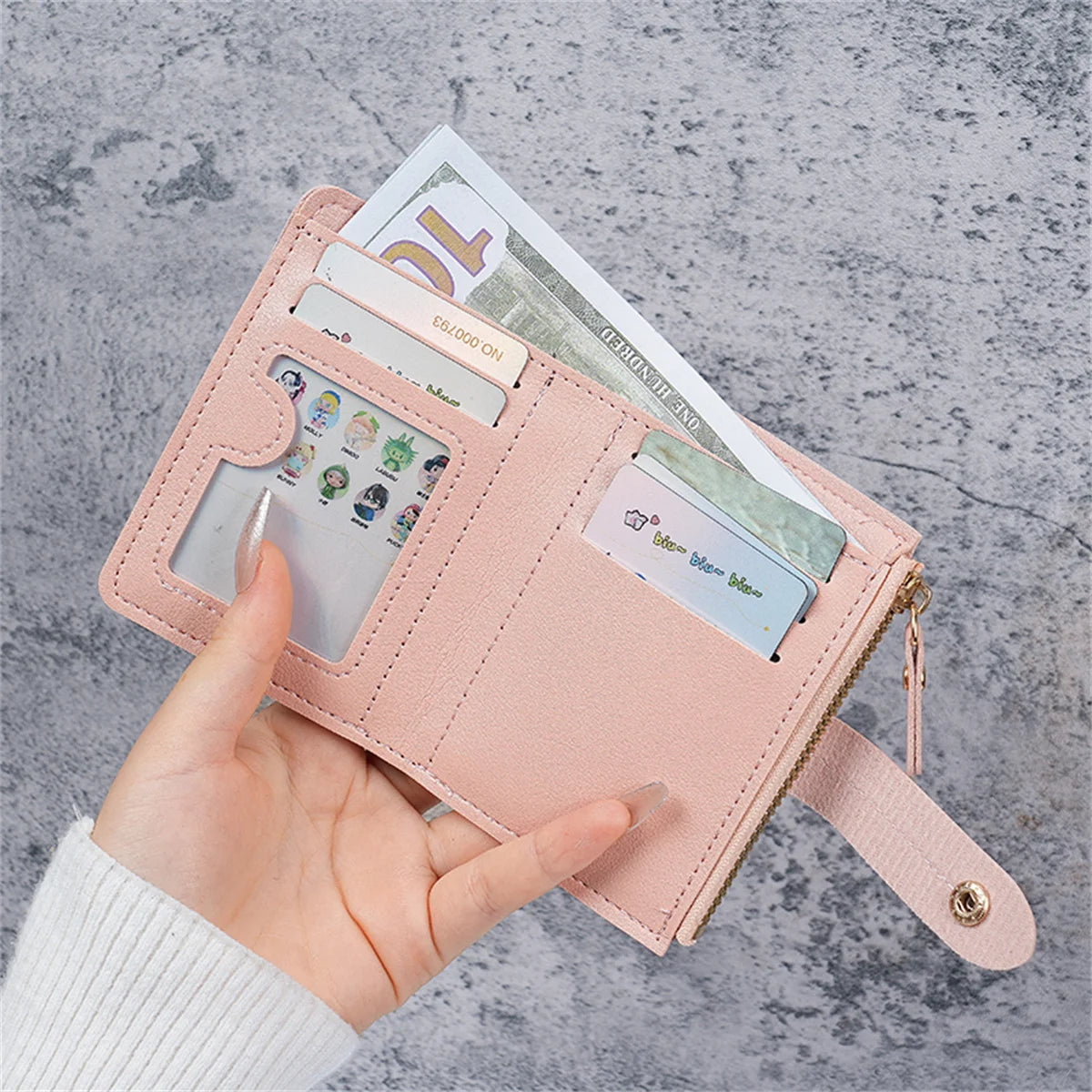 Women's Solid Color Button Short Card Coin Purse Wallet
