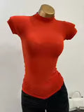 Women's Fashion Slim Fit Mock Neck Short Sleeve T-Shirt