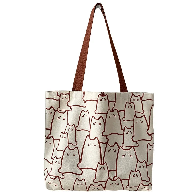 Women's Cute Cat Canvas Shoulder Tote Bag