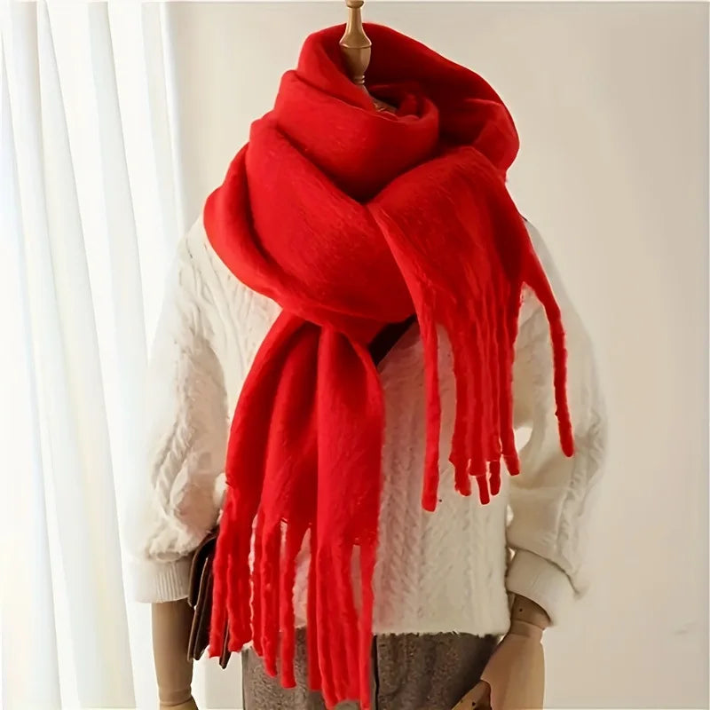 Unisex Winter Warm Knit Solid Color Long Scarf Shawl