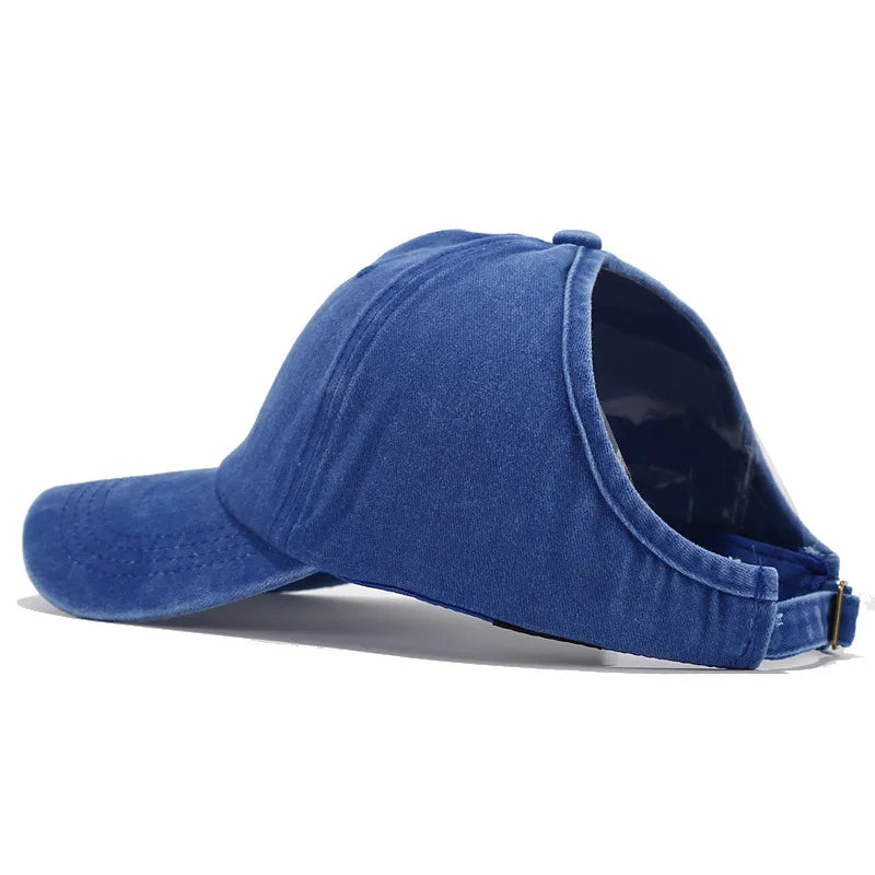 Women's Retro Washed Backless Ponytail Baseball Cap