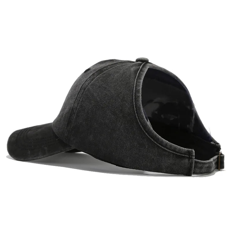 Women's Retro Washed Backless Ponytail Baseball Cap