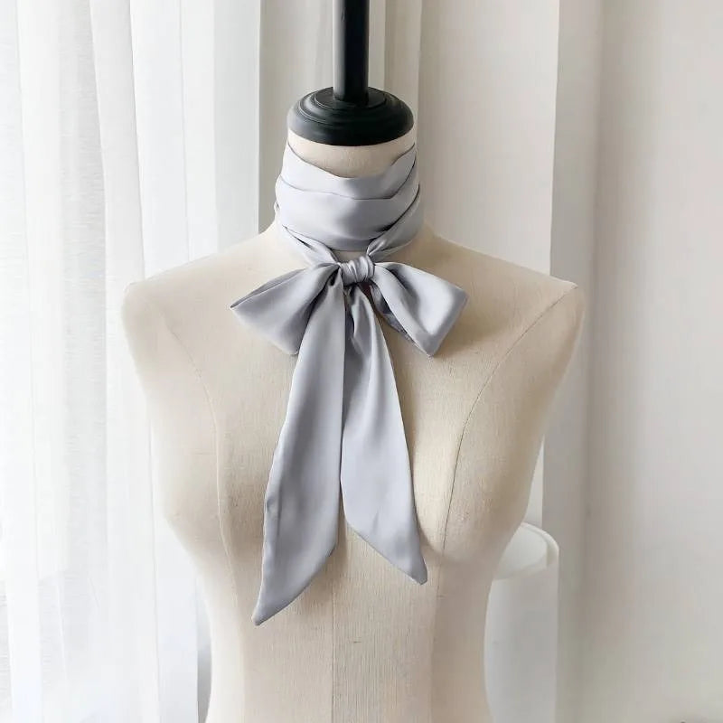 Women's Solid Color Long Chiffon Silk Ribbon Scarf 190x5cm