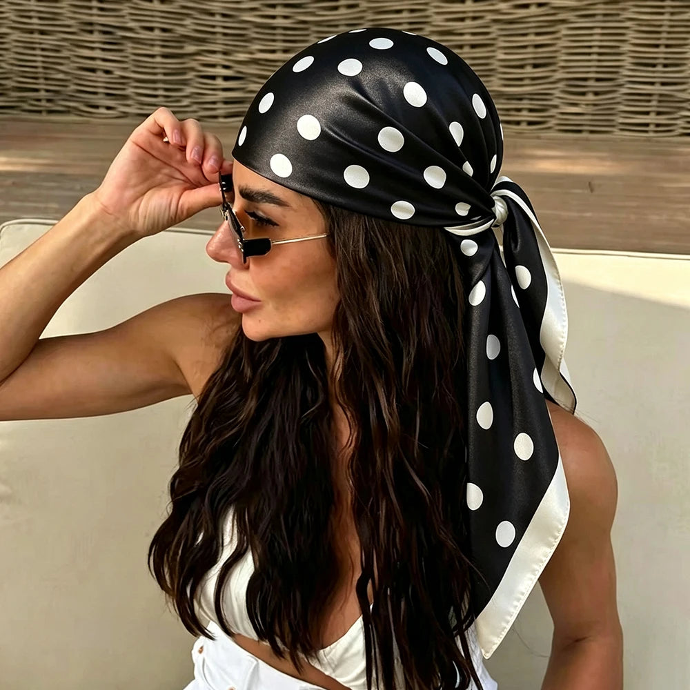 Women's Dot Print Silk Feel Square Scarf
