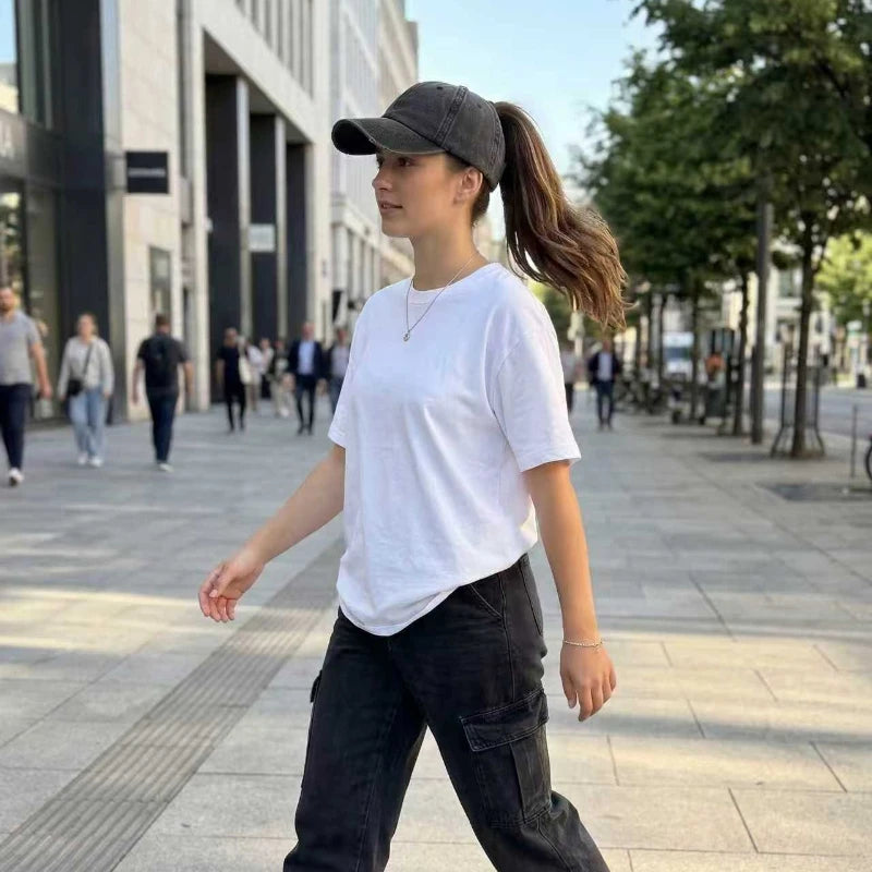 Women's Retro Washed Backless Ponytail Baseball Cap