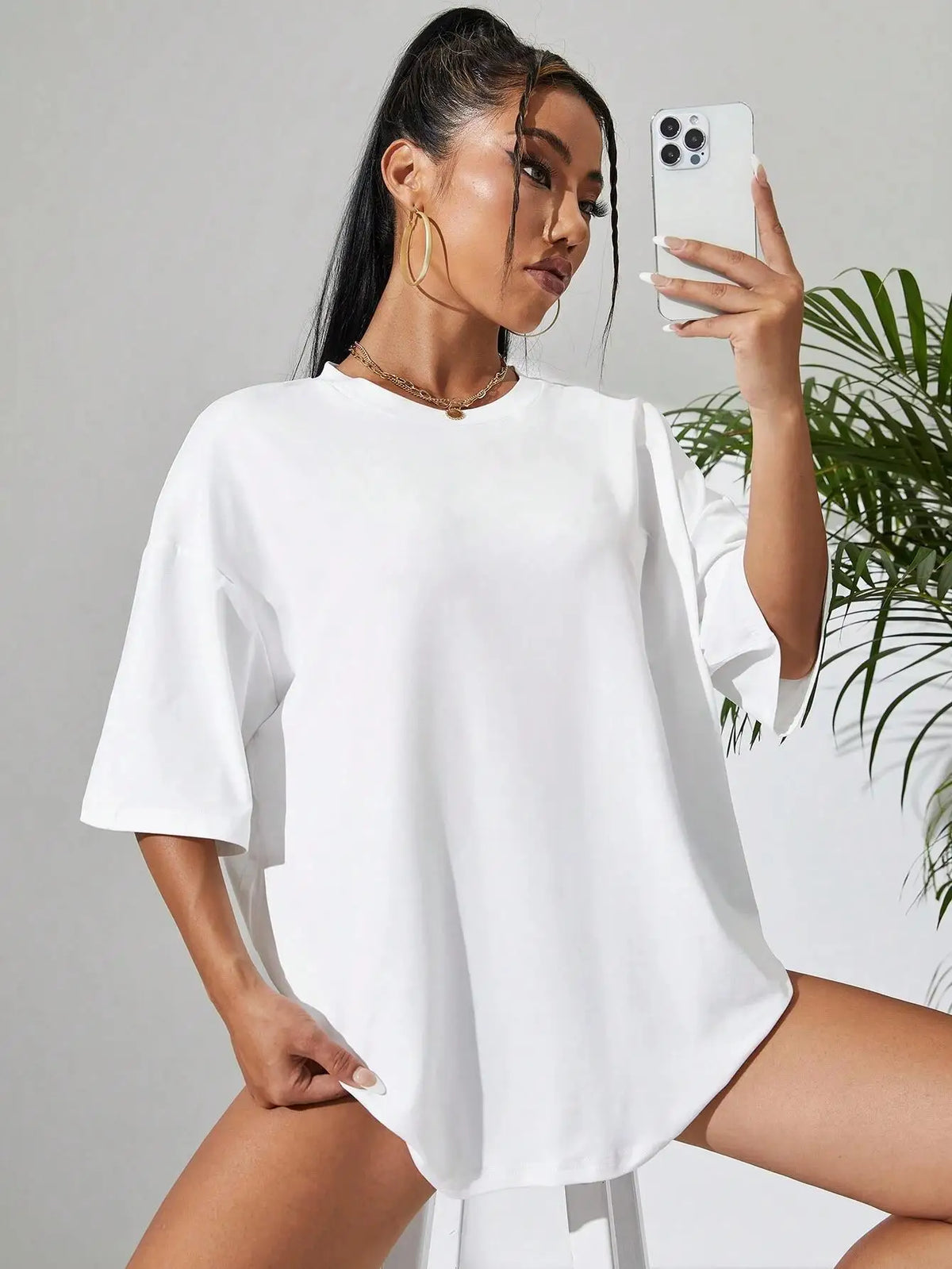 Unisex Solid 100% Cotton Loose Fit Casual Short Sleeve T-Shirt