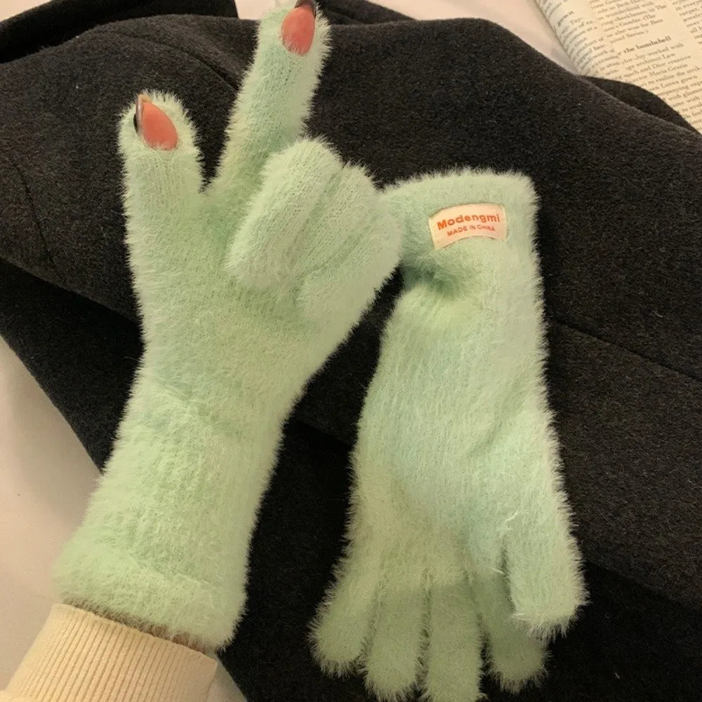 Women's Fashion Plush Warm Knit Velvet Winter Gloves