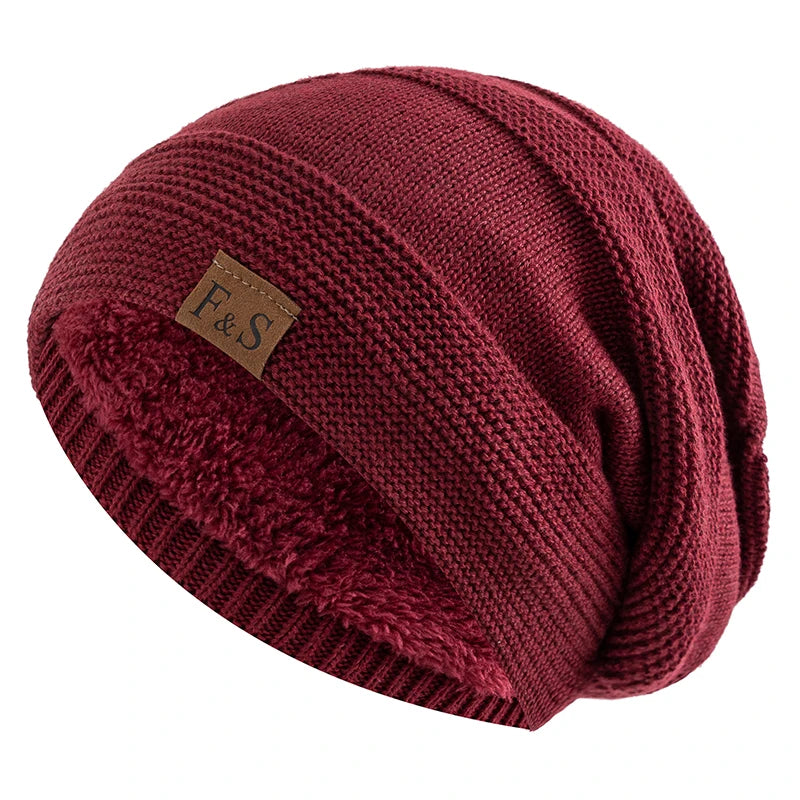 Unisex Thick Fur Lined Knitted Winter Beanie Cap F&S