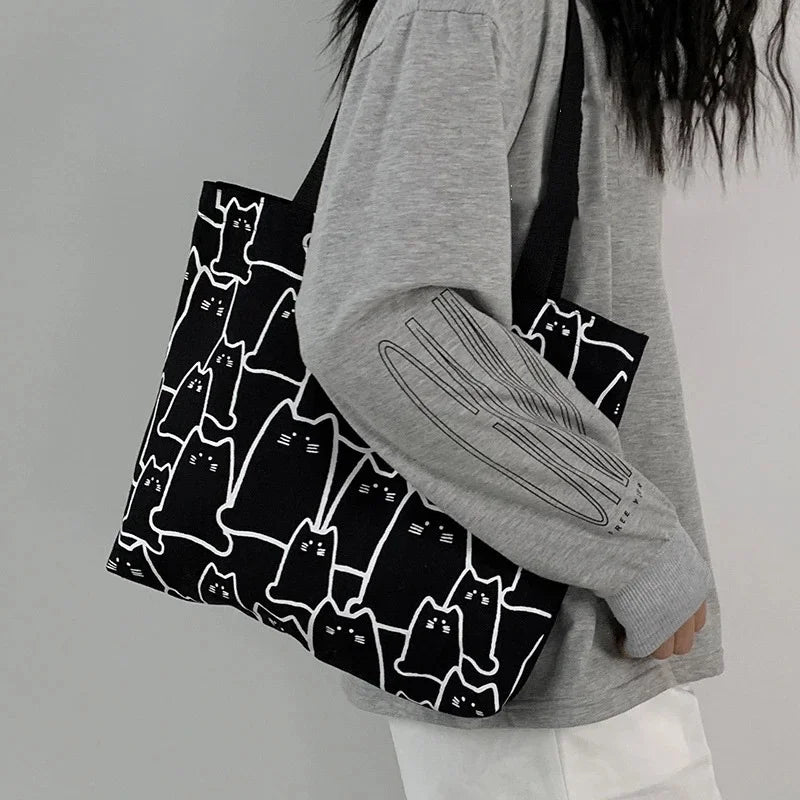 Women's Cute Cat Canvas Shoulder Tote Bag