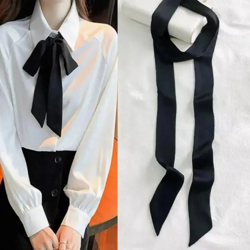 Women's Solid Color Long Chiffon Silk Ribbon Scarf 190x5cm