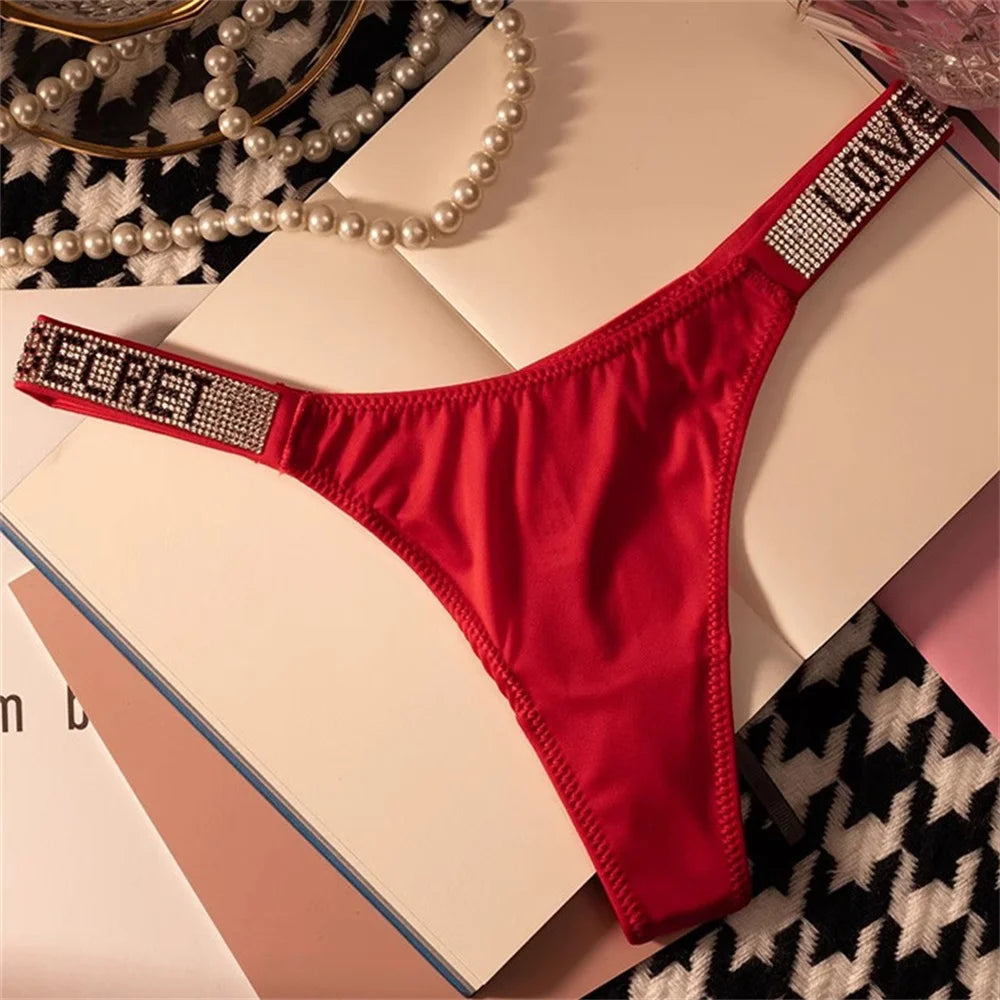 Women's Seamless Rhinestone Low Rise T-Back Thong GZ-3047