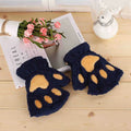 Women's Cartoon Cat Claw Plush Fingerless Winter Mittens