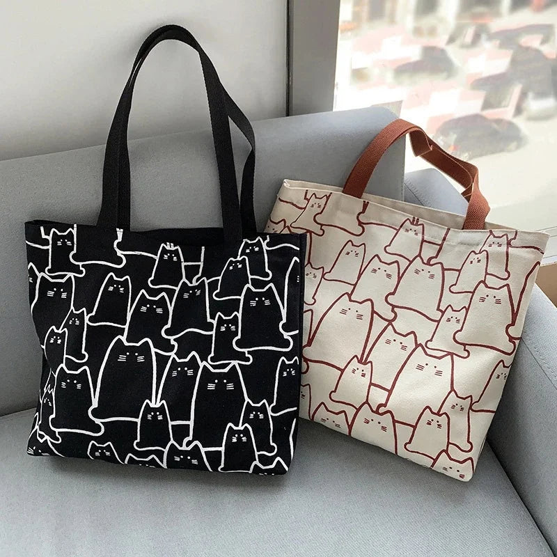 Women's Cute Cat Canvas Shoulder Tote Bag