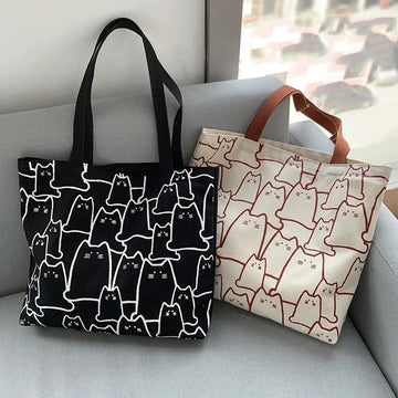 Women's Cute Cat Canvas Shoulder Tote Bag