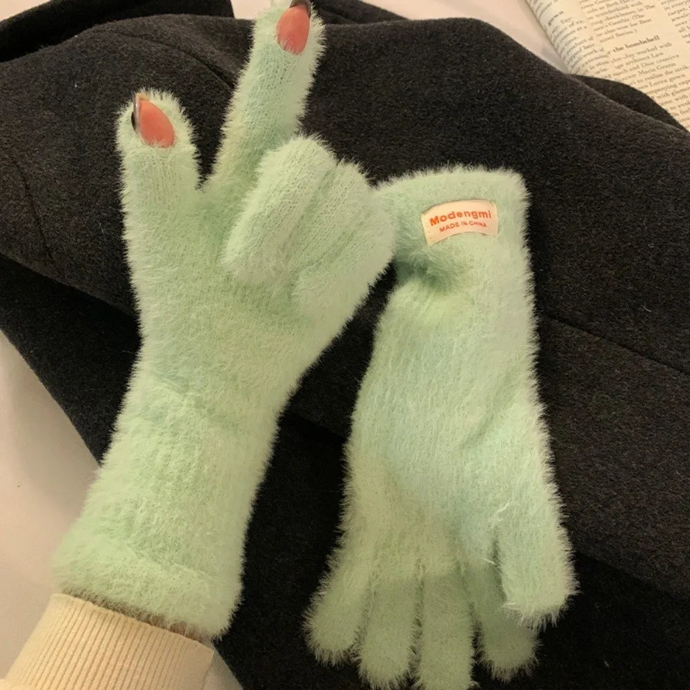 Women's Fashion Plush Warm Knit Velvet Winter Gloves