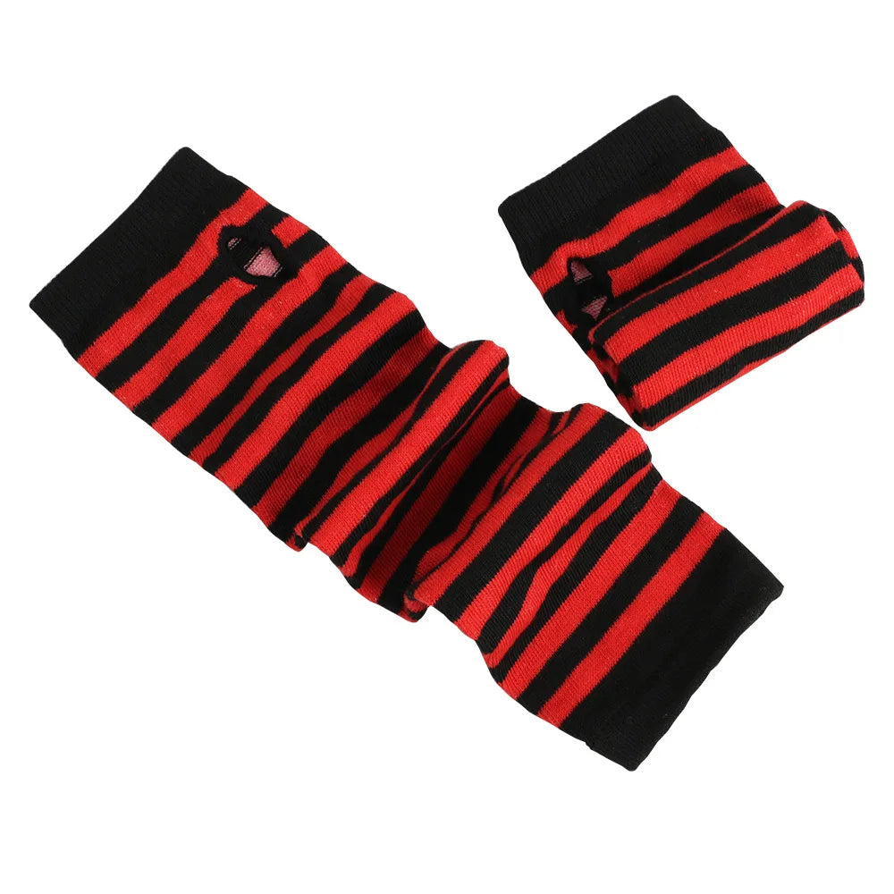 Unisex Striped Knitted Fingerless Long Winter Gloves