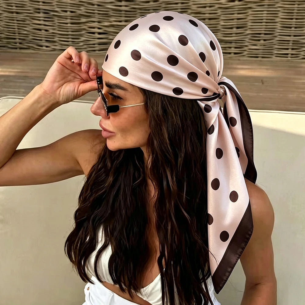 Women's Dot Print Silk Feel Square Scarf