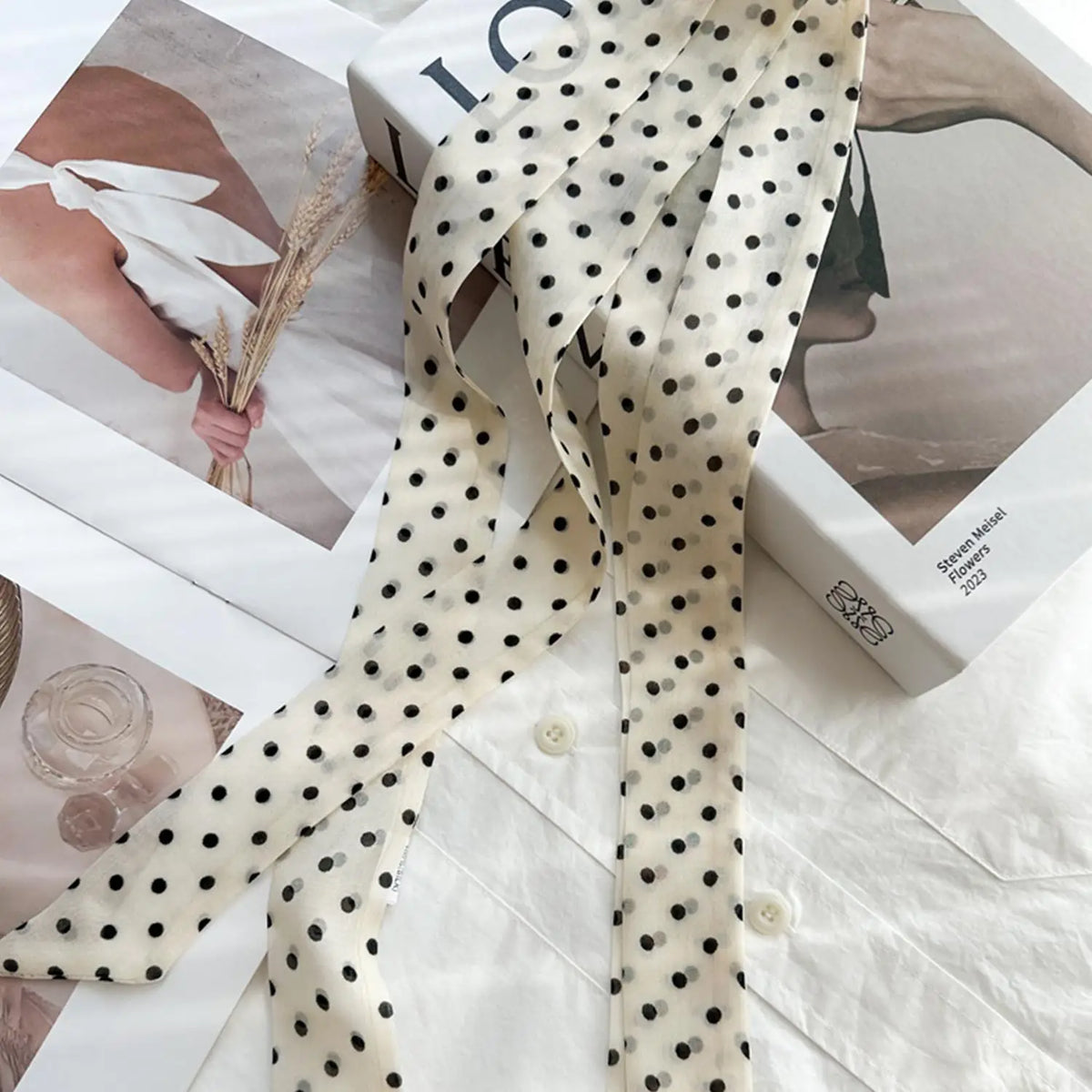 Women's Polka Dot Long Ribbon Scarf 150x4cm