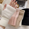 Women's Soft Plush Knitted Half Finger Winter Gloves