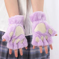 Women's Cartoon Cat Claw Plush Fingerless Winter Mittens