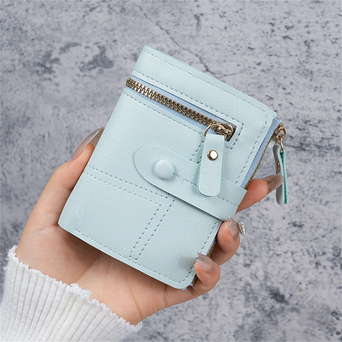 Women's Solid Color Button Short Card Coin Purse Wallet
