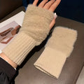 Women's Soft Plush Knitted Half Finger Winter Gloves