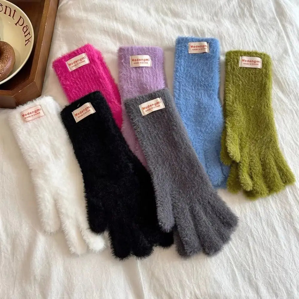 Women's Fashion Plush Warm Knit Velvet Winter Gloves