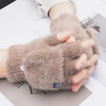 Women's Fashion Plush Warm Knit Flip Fingerless Gloves