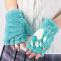 Women's Cartoon Cat Claw Plush Fingerless Winter Mittens