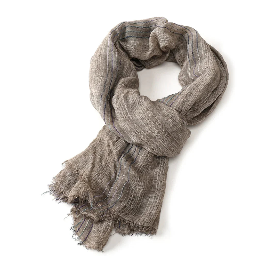 Men's Striped Cotton Linen Warm Shawl Scarf 200x75cm