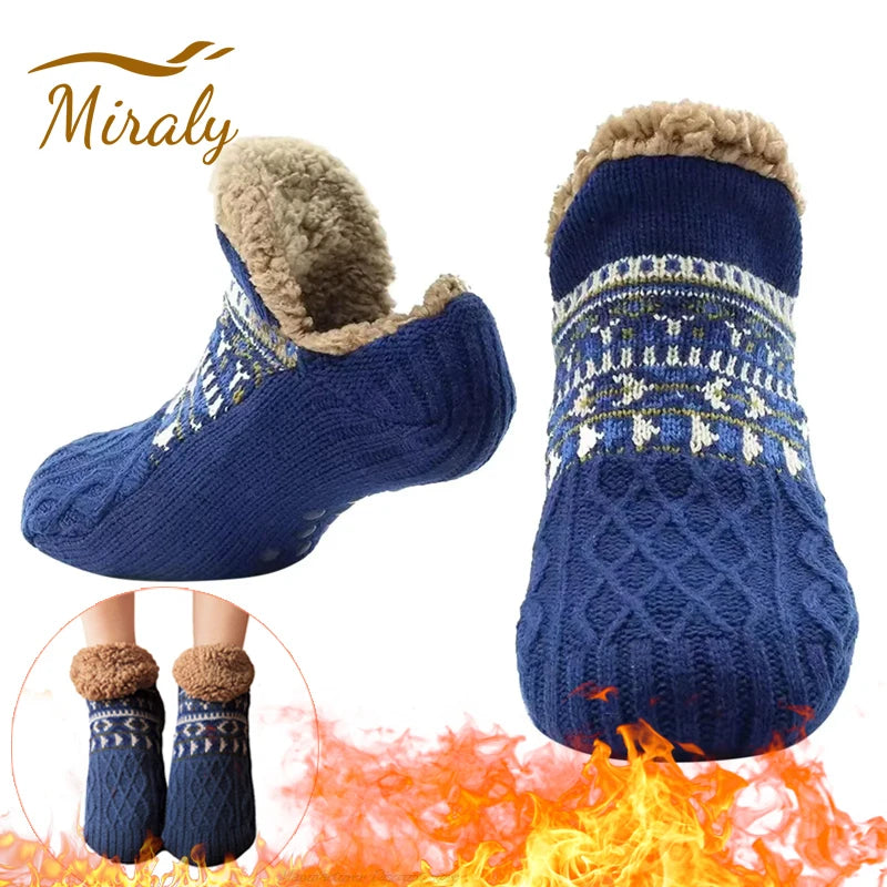 Unisex Winter Warm Fleece Non-Slip Slipper Socks
